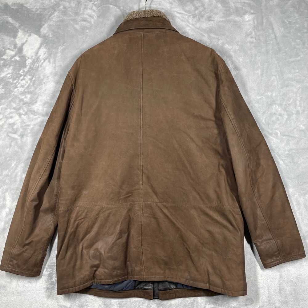 Peter Millar Brown Leather Sherpa Lined Detachable Collar Jacket Mens XL - Picture 3 of 14